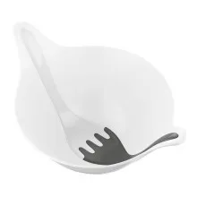Салатник с приборами Leaf 2.0, белый с серым